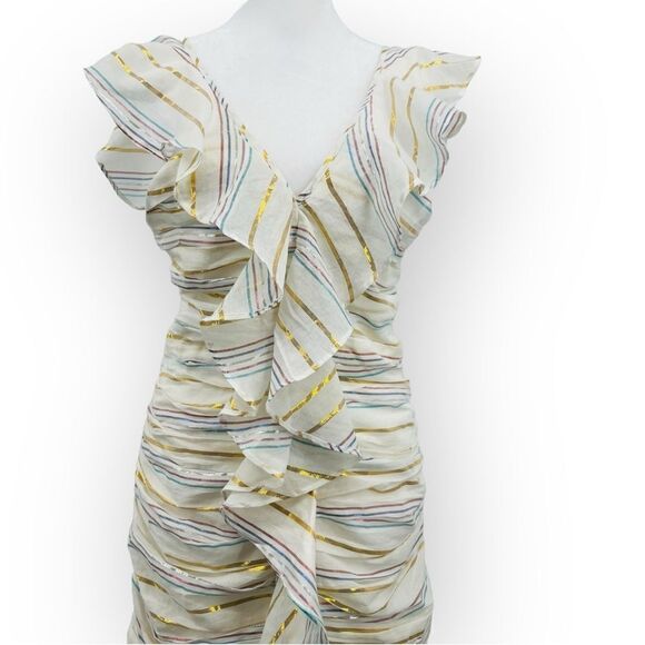Anthropologie Tularosa Brittany Striped Ruffle Mini Dress in Marshmallow S NWT - Picture 6 of 13